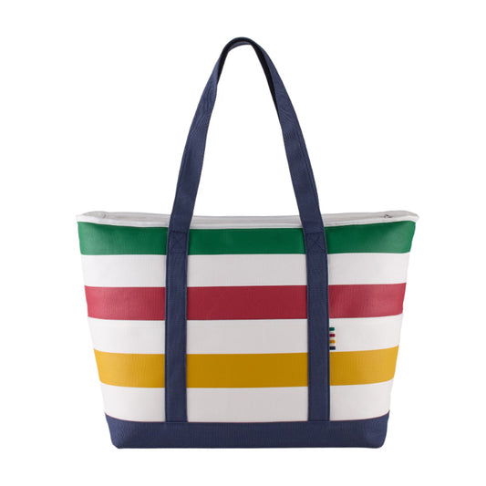 Genuine Hudson's Bay Stripes insulated canvas cooler bag with navy trim