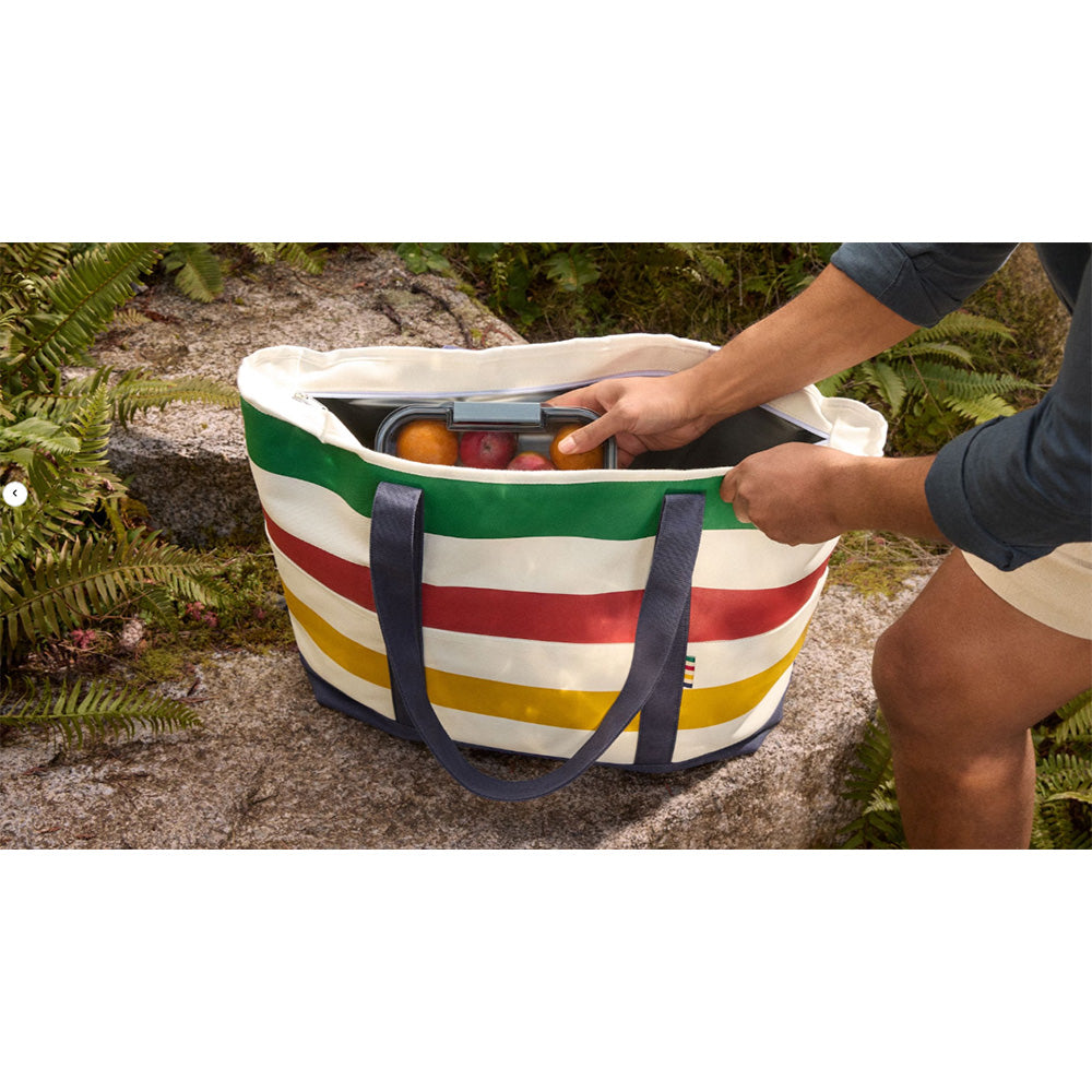 Genuine Hudson's Bay Stripes insulated canvas cooler bag with navy trim