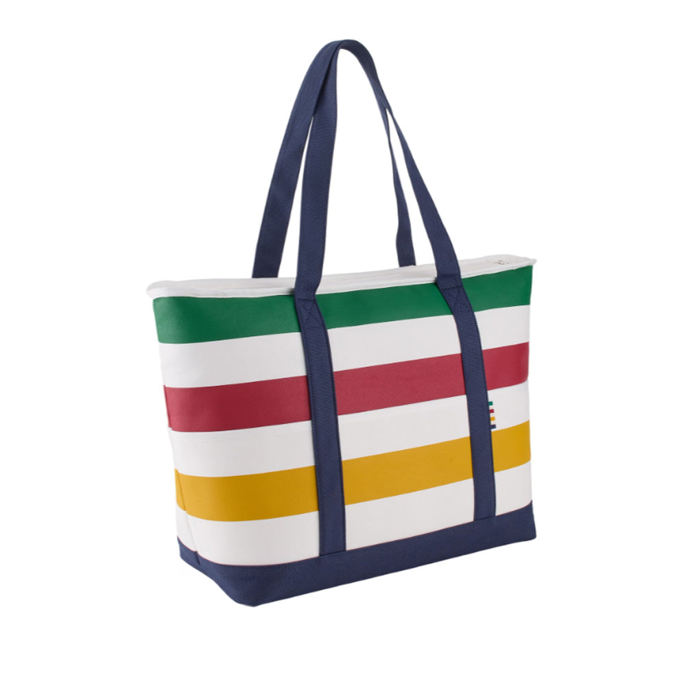 Genuine Hudson's Bay Stripes insulated canvas cooler bag with navy trim