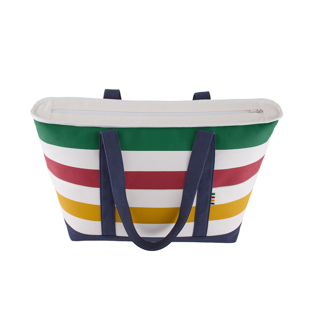 Genuine Hudson's Bay Stripes insulated canvas cooler bag with navy trim